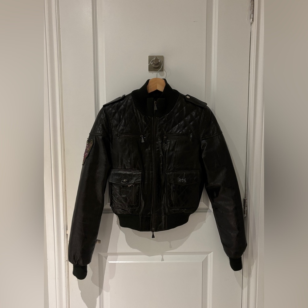 Black Faux Leather Bomber Jacket